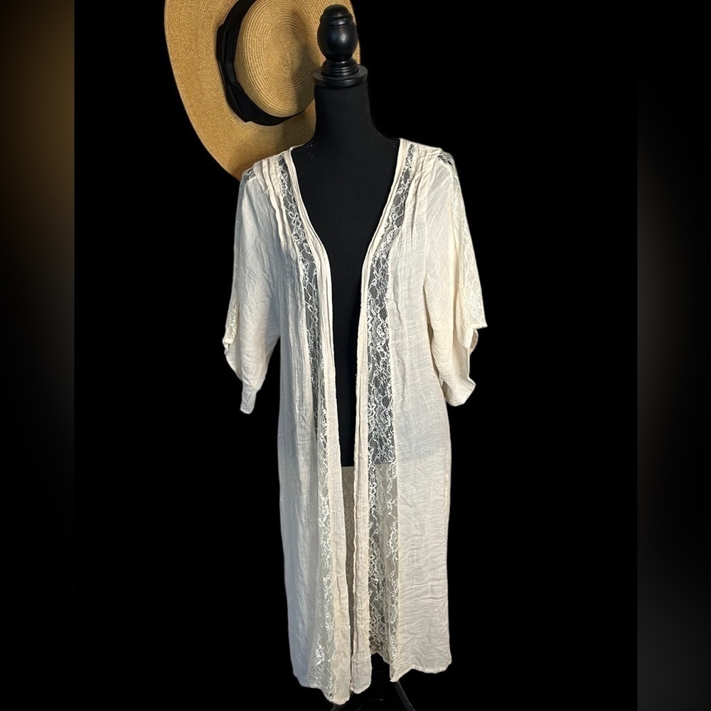 Sheer Boho Lace Cream Kimono M/L